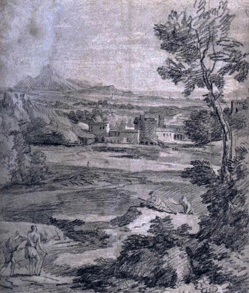 Disegno per un paesaggio di campagna con viandanti - Crocker Art Museum, Sacramento